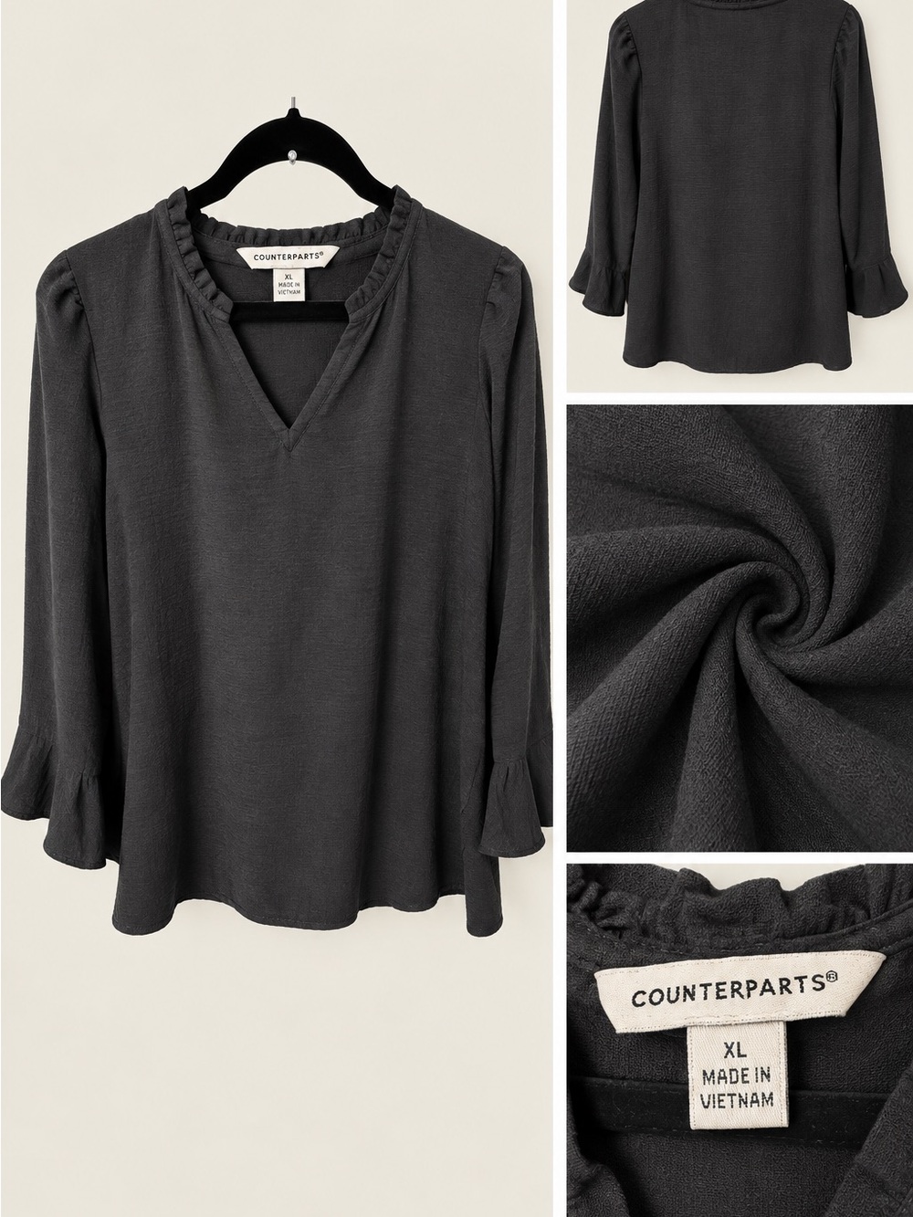 Counterparts Black Ruffle-Trim V-Neck Blouse